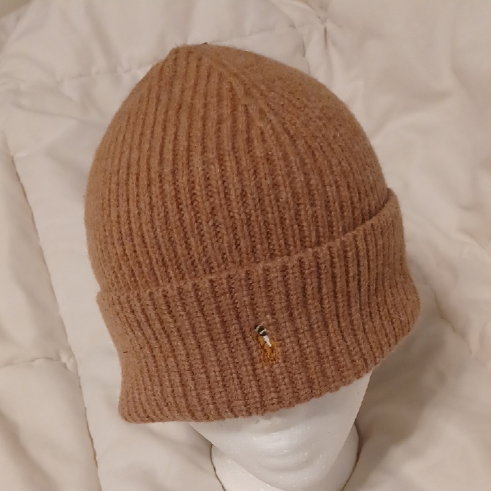 Ralph Lauren Tan Knit Hat with Ribbed Texture
